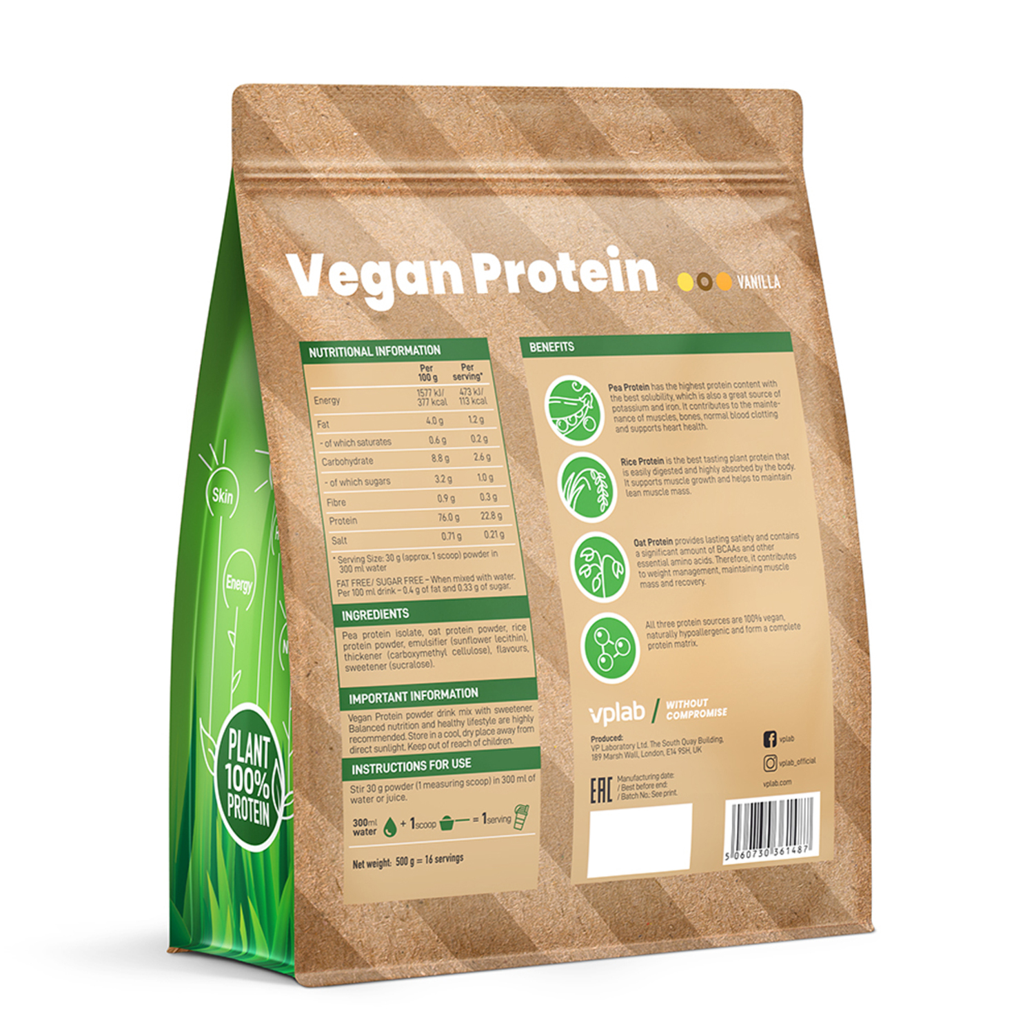 Биологически активная добавка VPLAB Vegan протеин ваниль 500г - фото 2