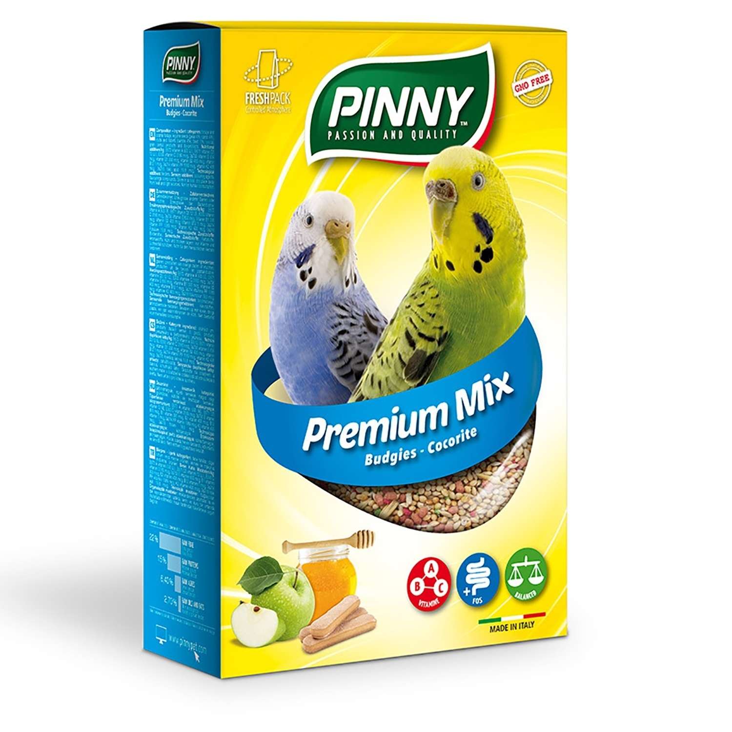 Корм для волнистых попугаев PINNY 0.8кг Premium Mix Budgies с фруктами-бисквитом-витаминами - фото 1