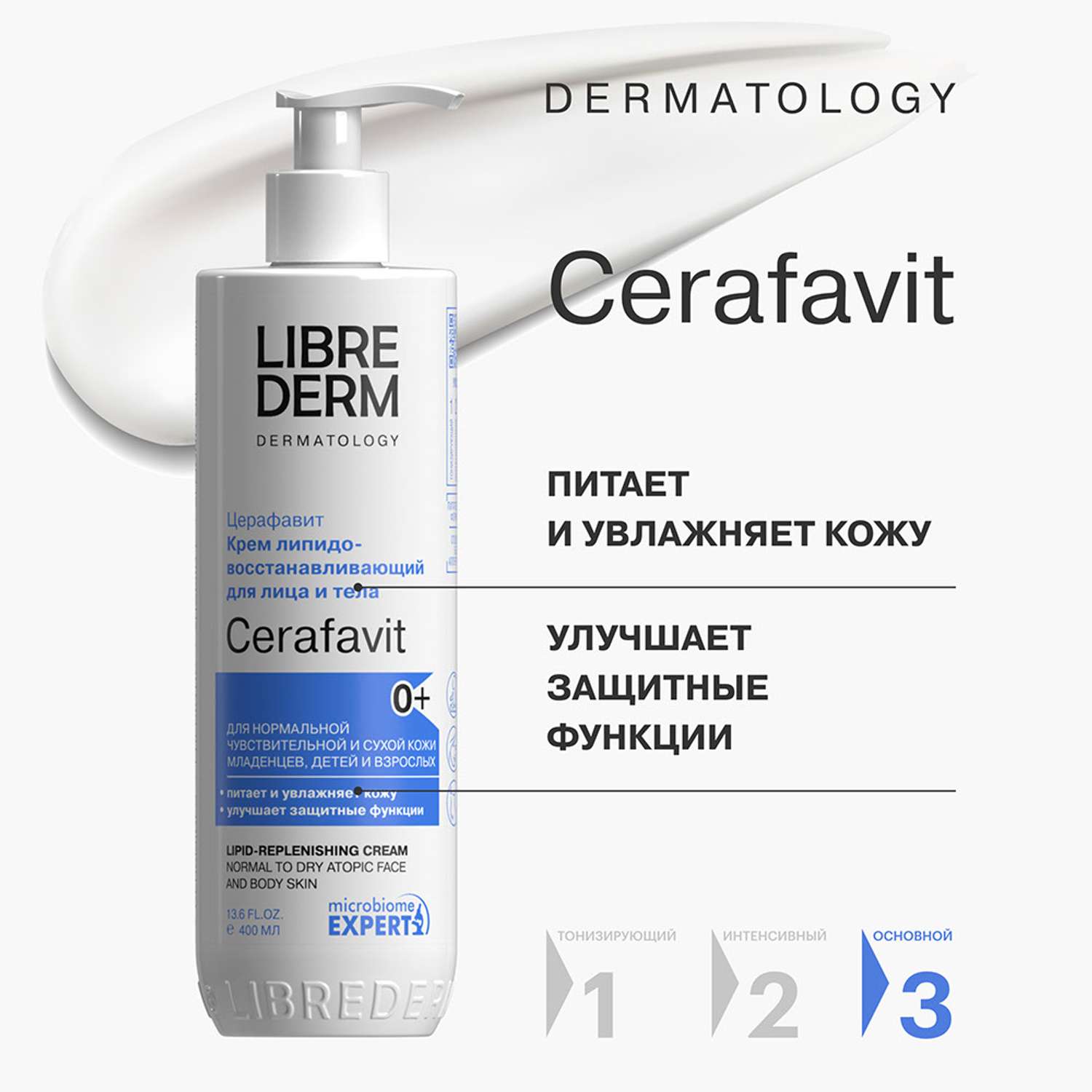 Крем 400 мл Librederm CERAFAVIT крем липидовосстанавливающий с церамидами и пребиотиком для лица и тела 0+ - фото 3