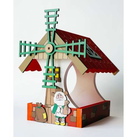 Кормушка Домик с мельницей WOODING design набор с красками