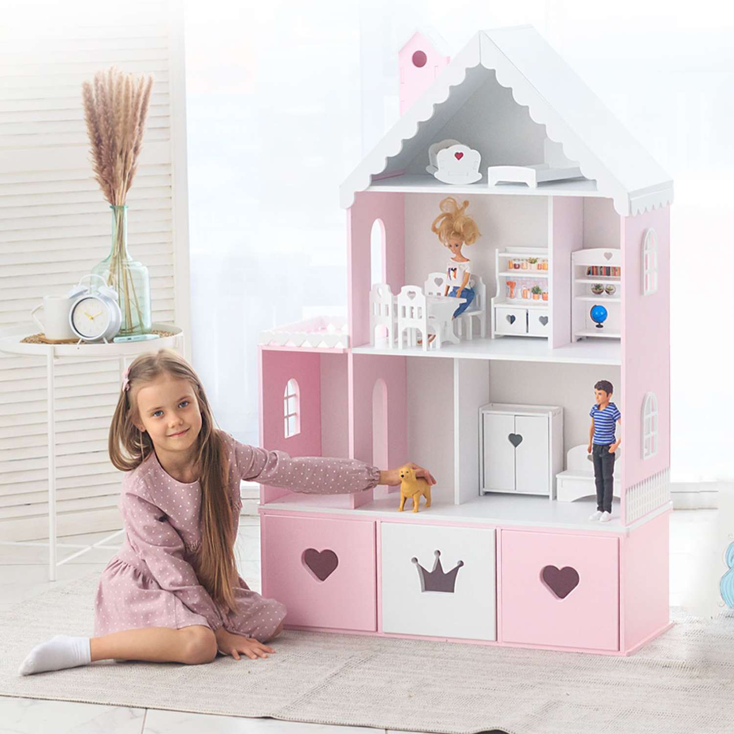 Кукольный дом Pema kids розово-белый Материал МДФ СтефанияРозБел - фото 2