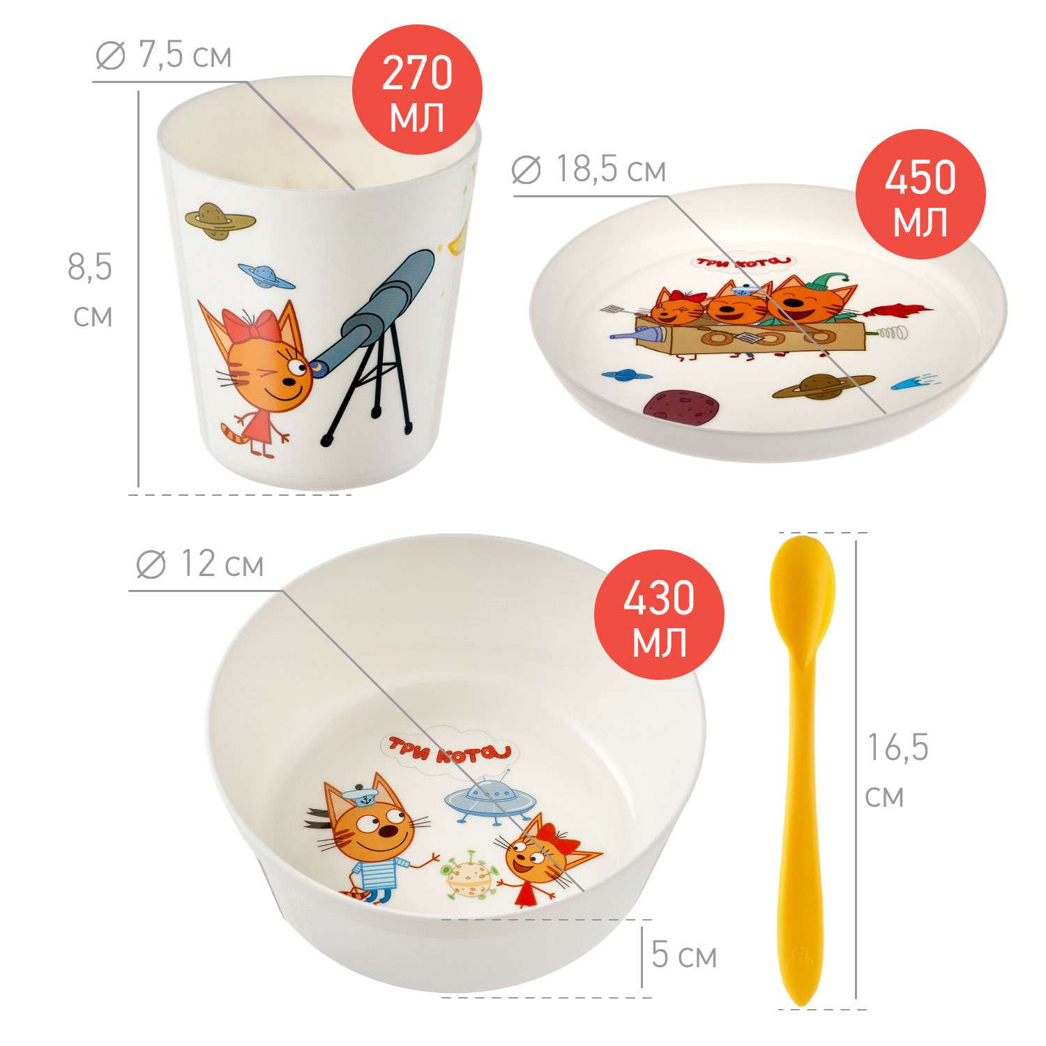 Набор детской посуды ROXY-KIDS Три кота космическое путешествие 4 предмета - фото 9