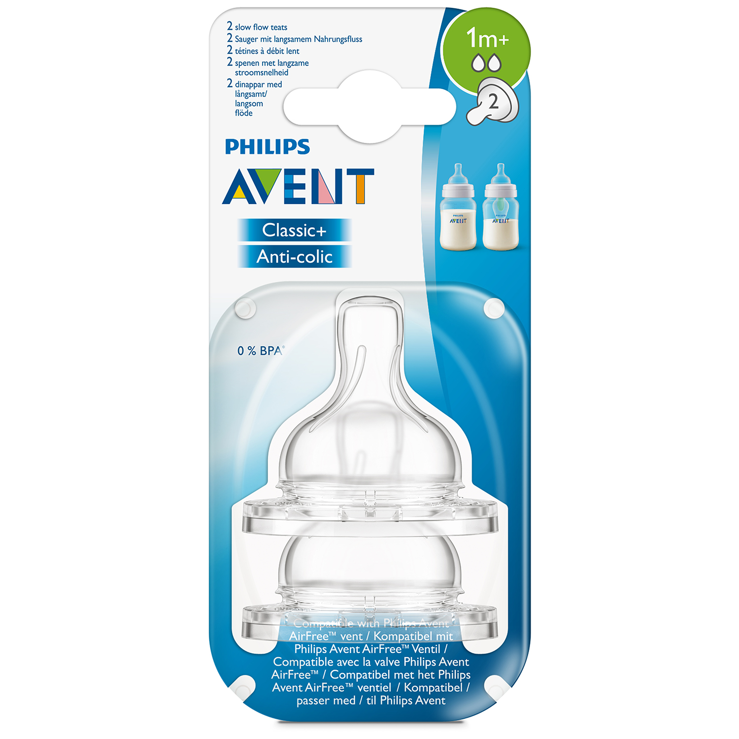 Соска Philips Avent Anti-colic медленный поток с 1месяца 2шт SCF632/27 - фото 2