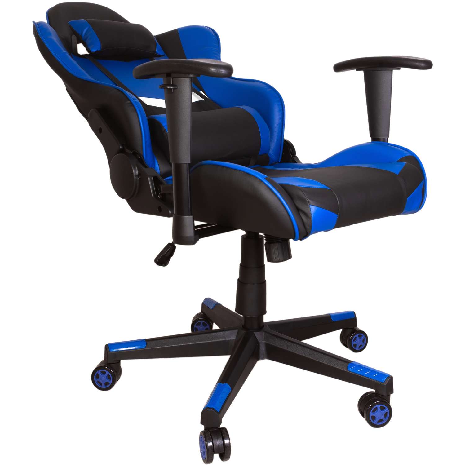 Компьютерное кресло игровое GRAMBER сине-черно-белый экокожа - фото 4