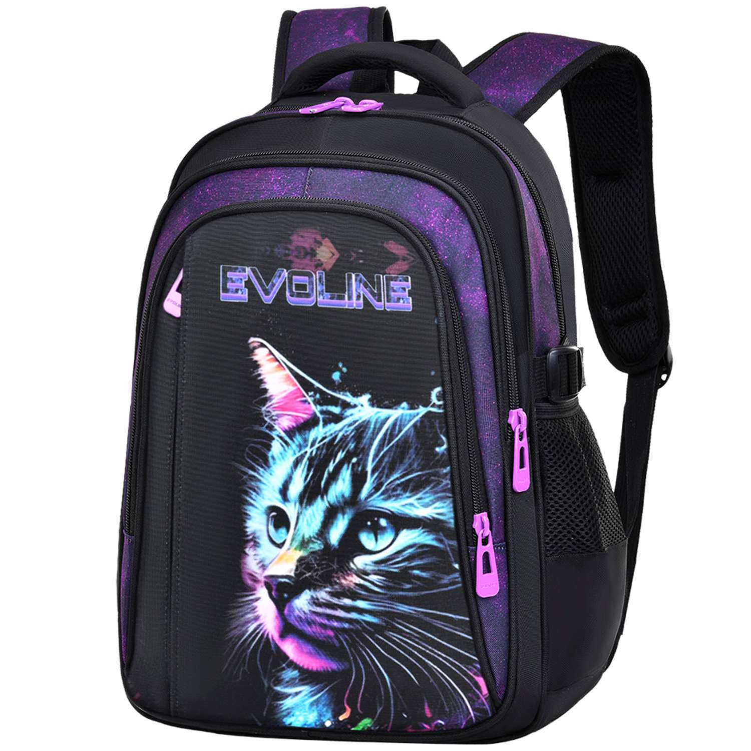 Рюкзак школьный Evoline Черный лицо кошки EVO-CAT-5 - фото 1