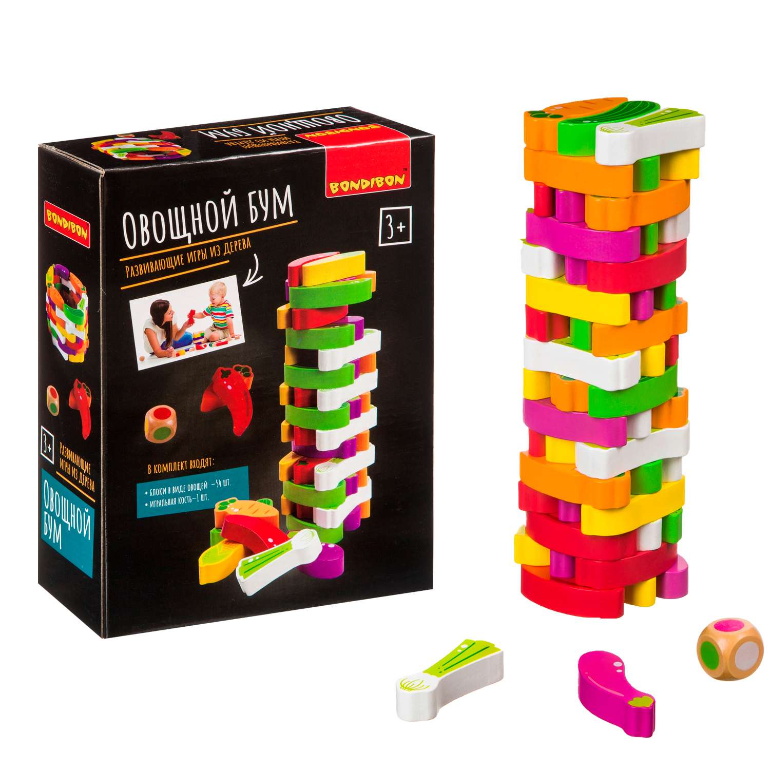 Развивающая игра из дерева BONDIBON Игра-баланс Овощной Бум башня из овощей - фото 1