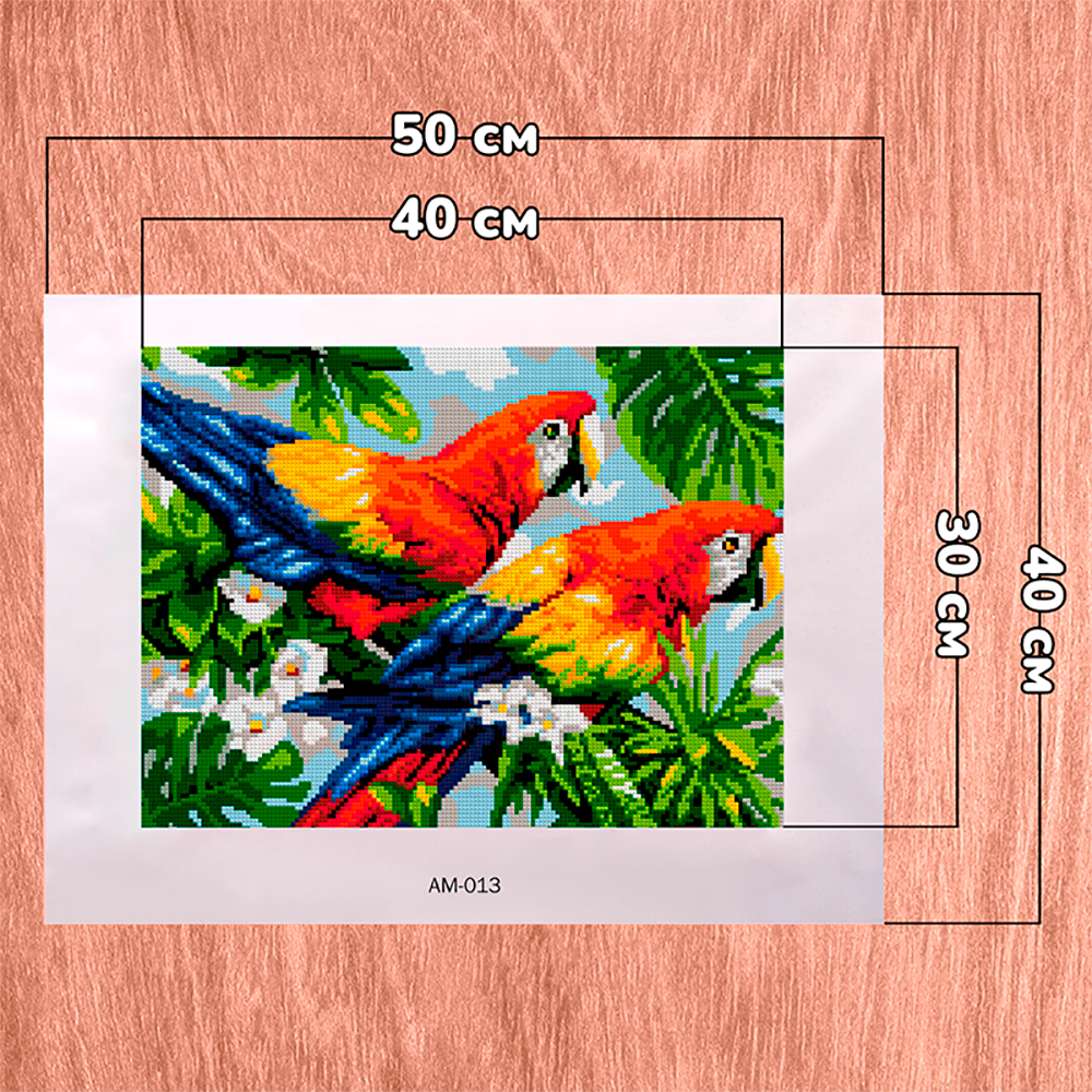Алмазная мозаика на холсте LORI с полным заполнением Пара попугаев 40х30 см - фото 7
