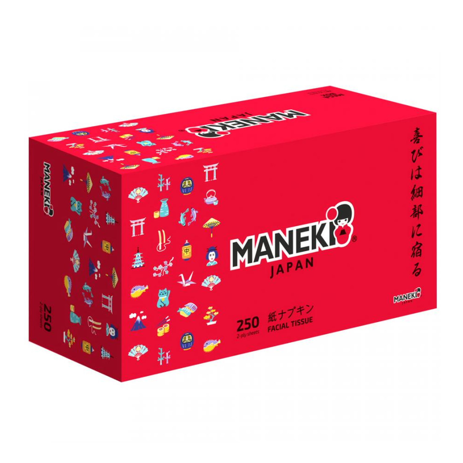 Салфетки бумажные Maneki Red 2 слоя белые 250 шт - фото 1