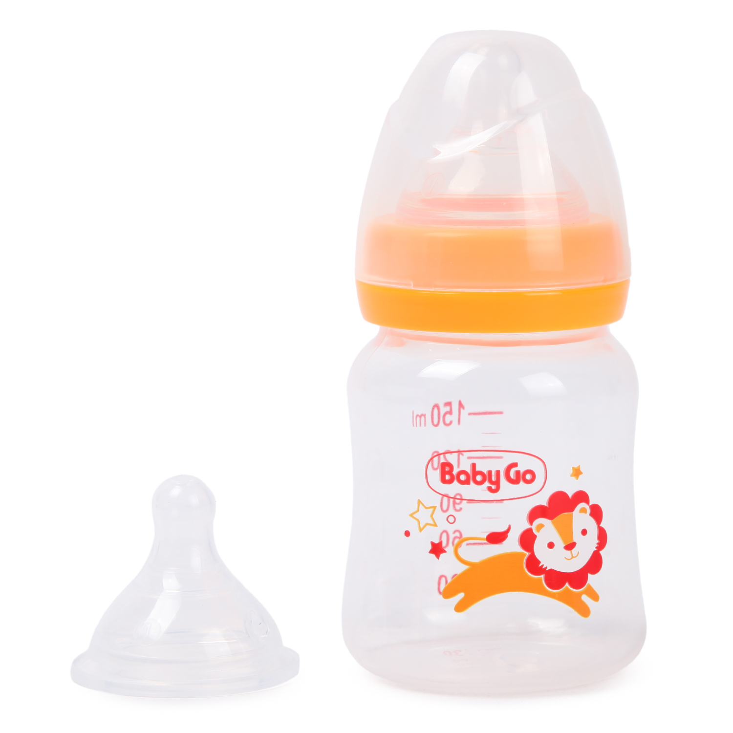 Бутылочка BabyGo с широким горлом 150мл Orange 2 соски с 0 месяцев - фото 1