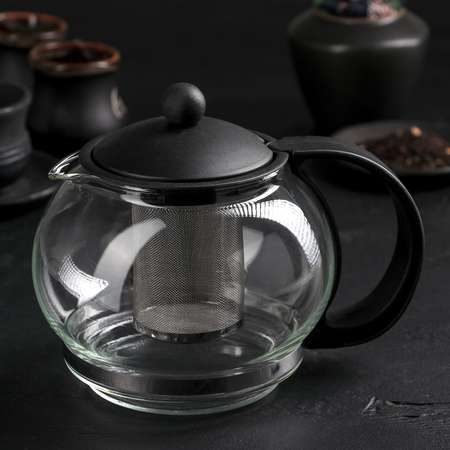 Чайник Sima-Land стеклянный заварочный «Вдохновение» 1.25 л с металлическим ситом цвет чёрный
