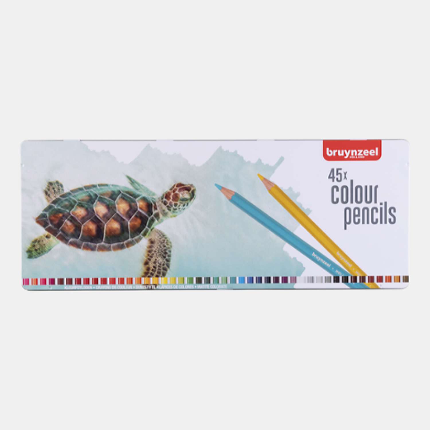Набор цветных карандашей BRUYNZEEL Черепаха 45 цветов в металлическом коробе-пенале - фото 1