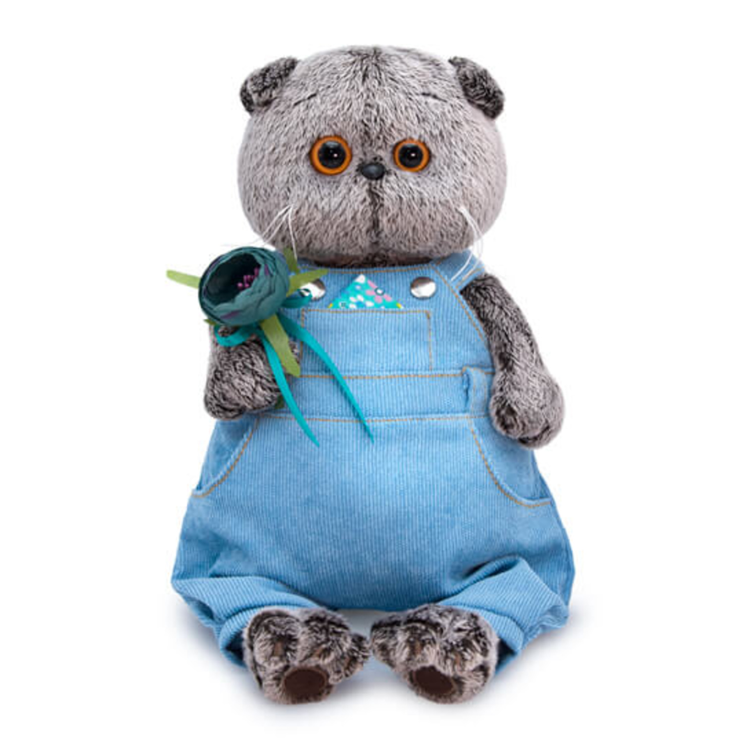 Мягкая игрушка BUDI BASA Кот Басик в голубом комбинезоне с розочкой 25 см BB010 - фото 1