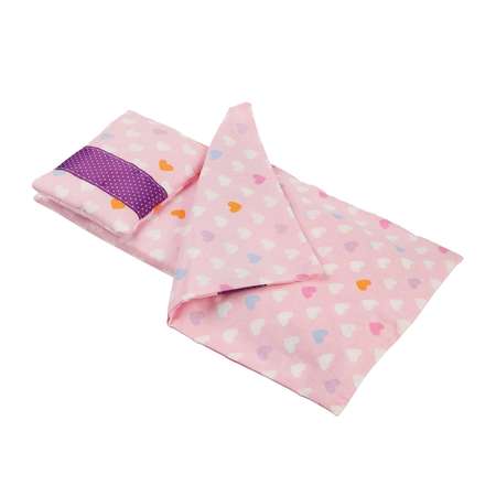 Комплект постельного белья Тутси для куклы Сладкий сон сердечки розовый