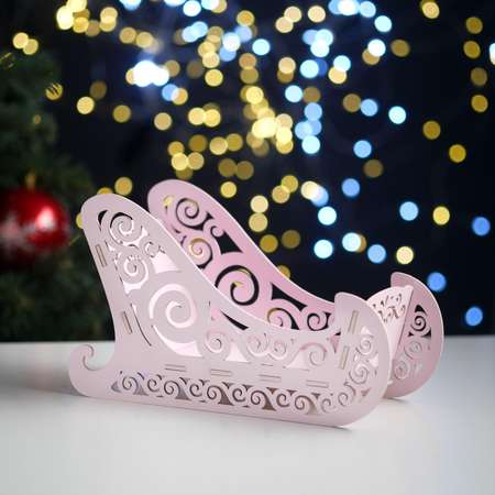 Кашпо Sima-Land деревянное 23×10×14 см «Новогоднее. Санки» подарочная упаковка розовая пастель