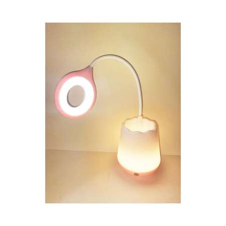 Лампа-ночник настольная NPOSS светодиодная розовая с подставкой для ручек и для телефона