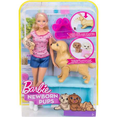 Набор игровой Barbie Блондинка и собака с новорожденными щенками FDD43