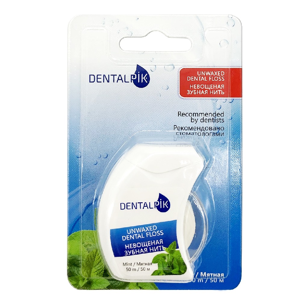 Зубная нить Dentalpik мятная Floss Mint Unwaxed не вощеная 50 м - фото 3