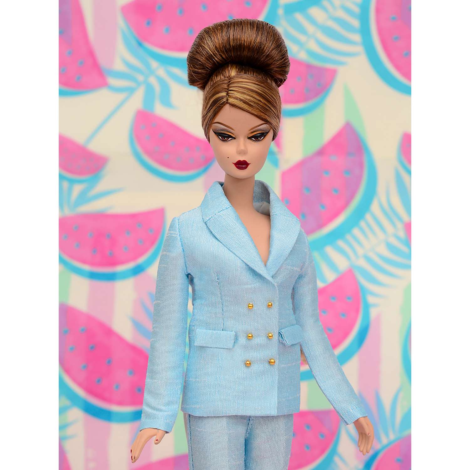 Шелковый брючный костюм Эленприв Небесно-голубой для куклы 29 см типа Барби FA-011-15 - фото 7