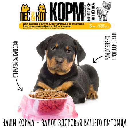 Корм сухой ПЕС&КОТ Ягненок и индейка 3 кг Суперпремиум для щенков и молодых собак крупных пород