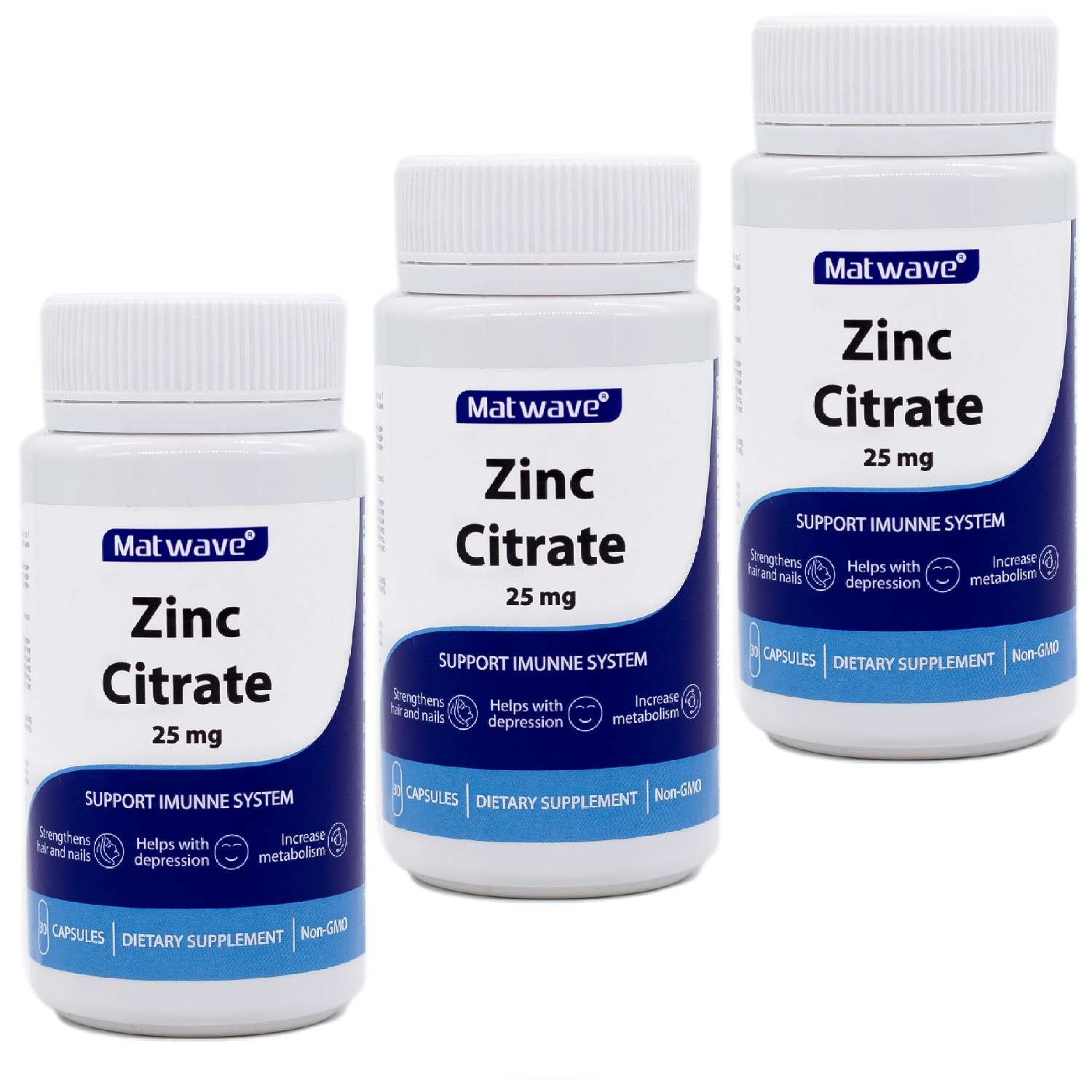 БАД Matwave Цинка Цитрат Zinc Citrate 25 мг 30 капсул комплект 3 банки - фото 1