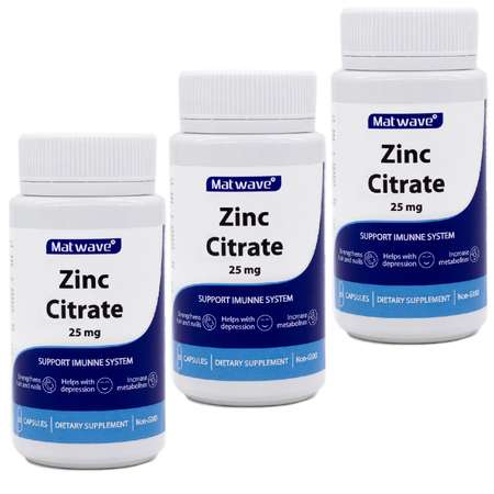 БАД Matwave Цинка Цитрат Zinc Citrate 25 мг 30 капсул комплект 3 банки
