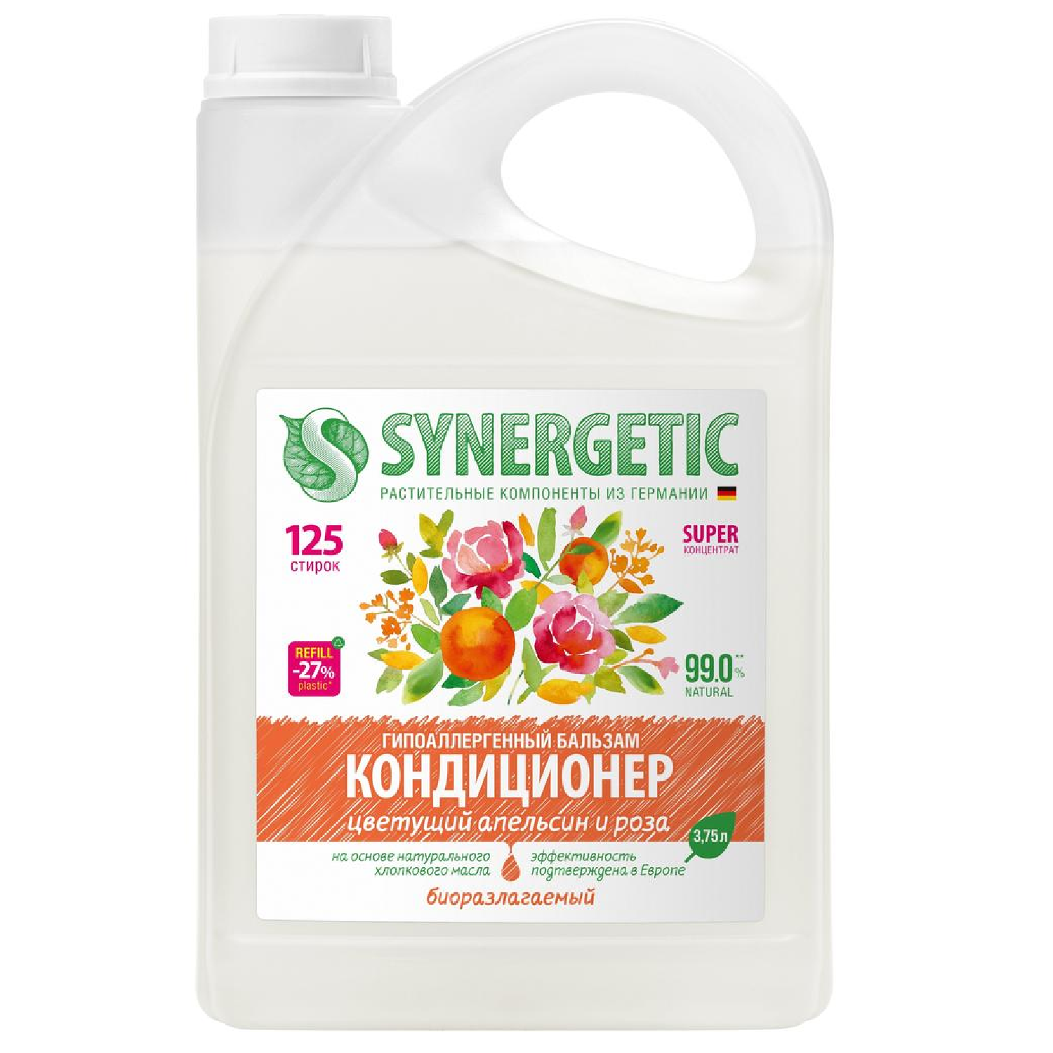 Кондиционер-бальзам для белья SYNERGETIC Цветущий апельсин и роза 3.75 л - фото 1