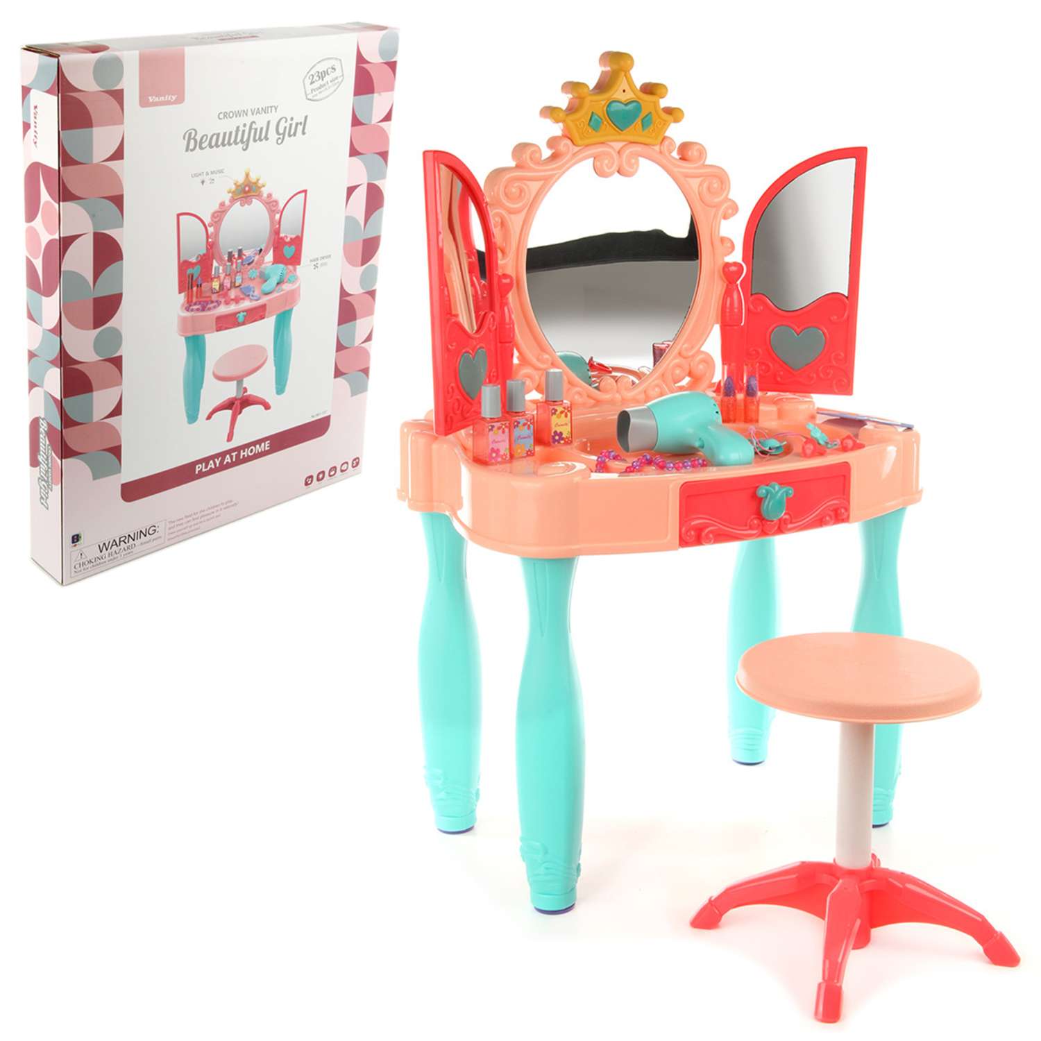 Туалетный столик для девочки Veld Co набор парикмахера с зеркалом и стулом - фото 1