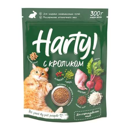 Корм для кошек Harty 0,3кг с кроликом для взрослых стерилизованных полнорационный сухой