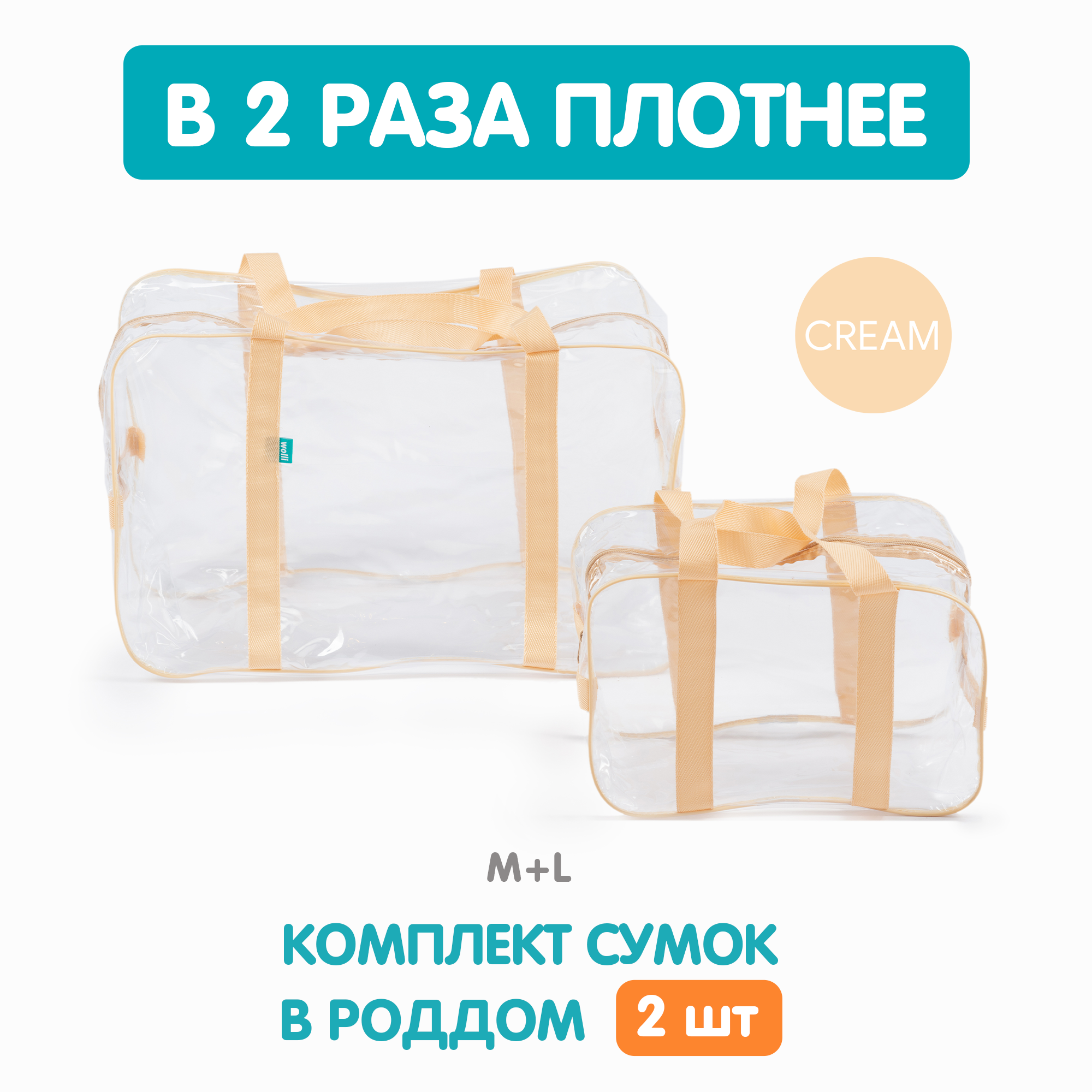 Сумка в роддом Wolli Прозрачный бежевый комплект 2 шт - фото 2