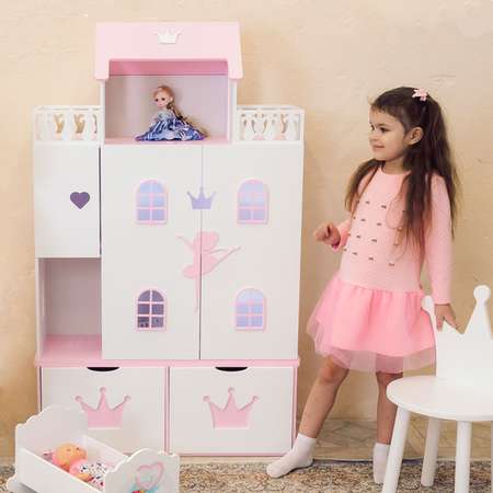 Кукольный дом Pema kids бело-розовый МДФ