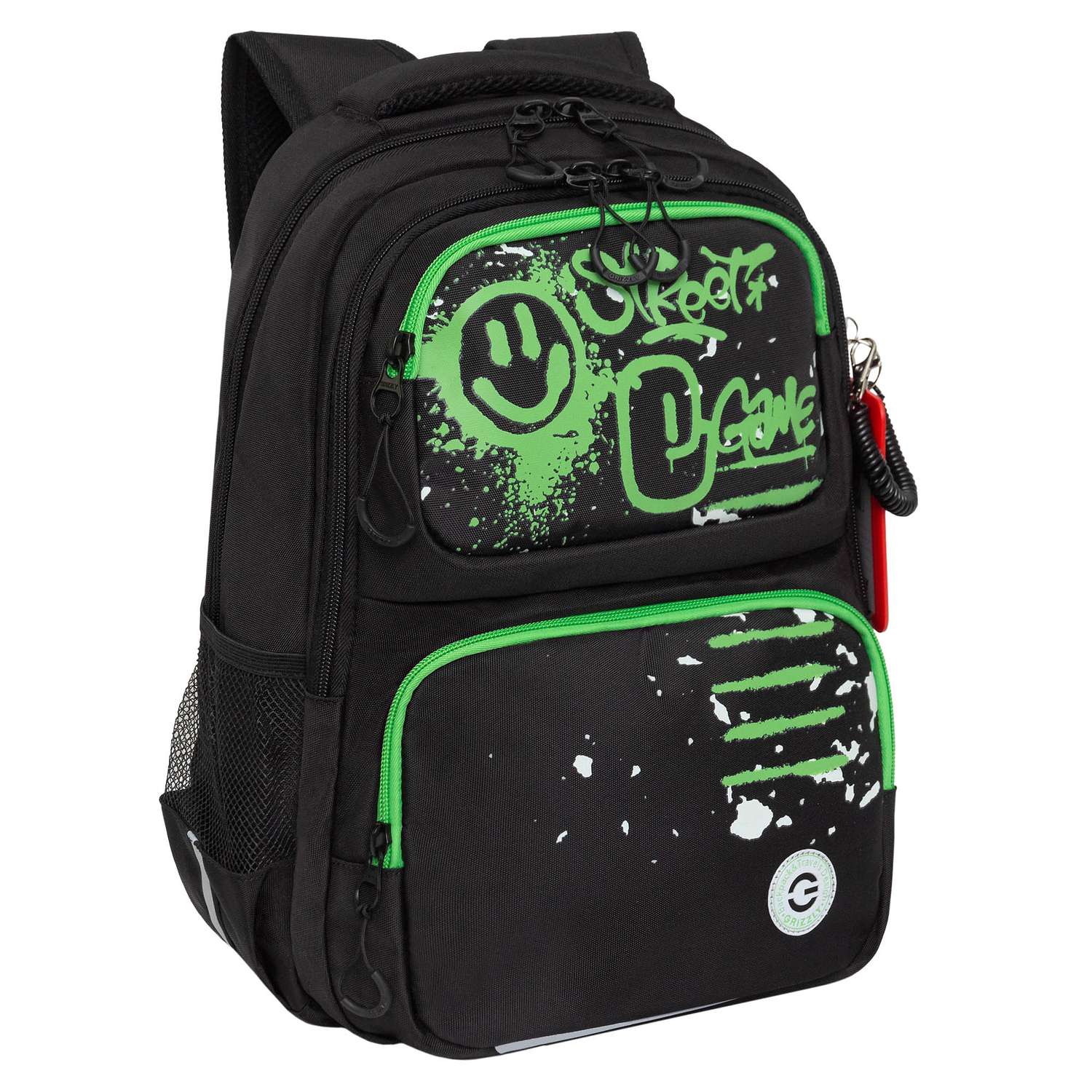 Рюкзак школьный Grizzly Черный-Зеленый RB-453-1/1 - фото 2