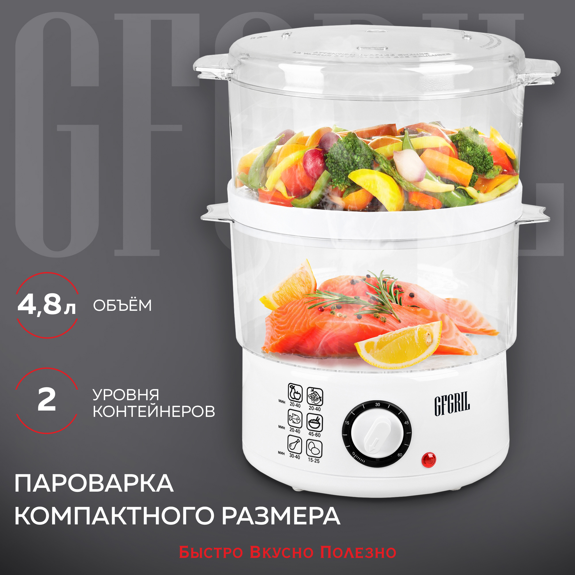 Пароварка gfgril 4.8 л gfs-2m