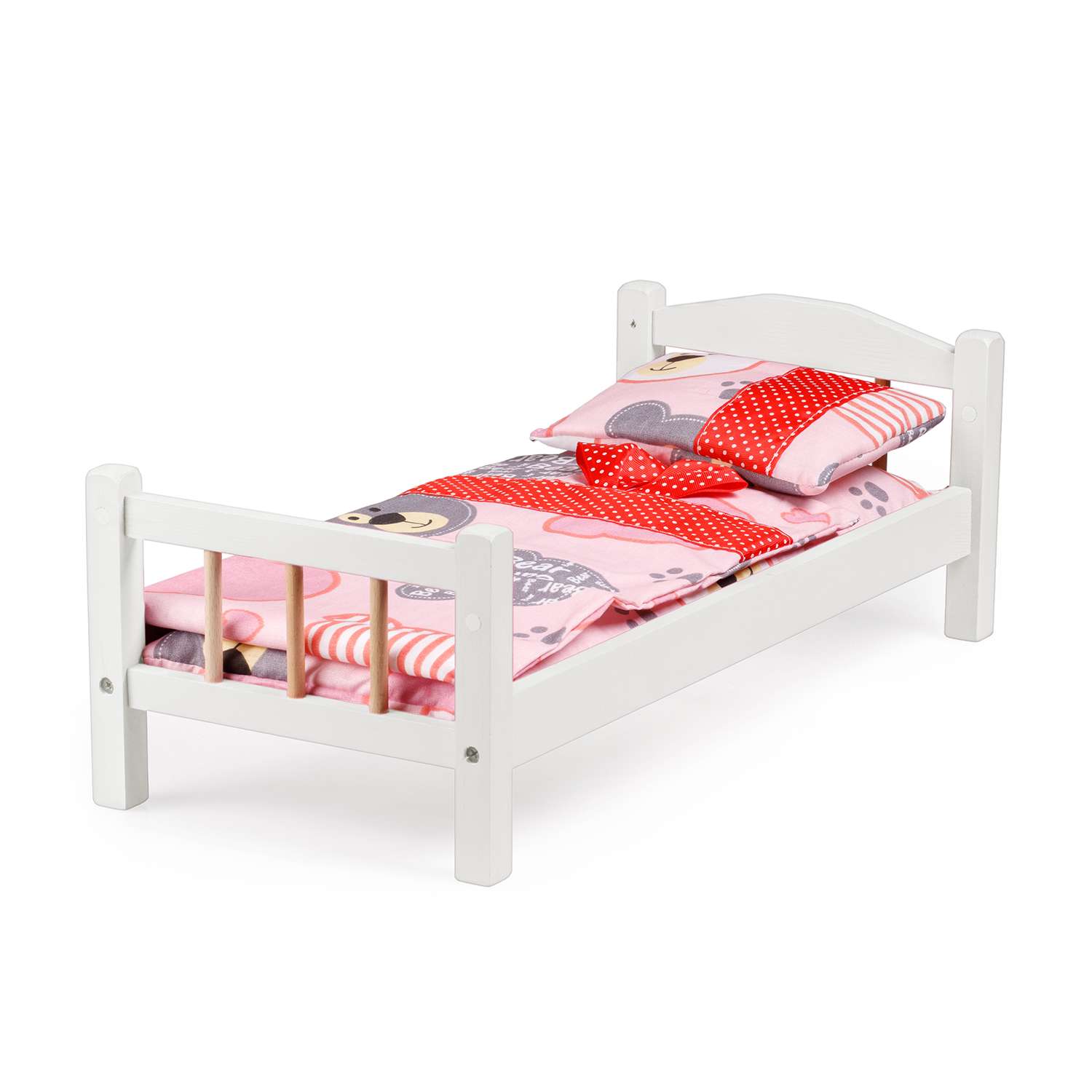 Кроватка для кукол Тутси с двумя спинками белая деревянная 1-298-2021 - фото 1