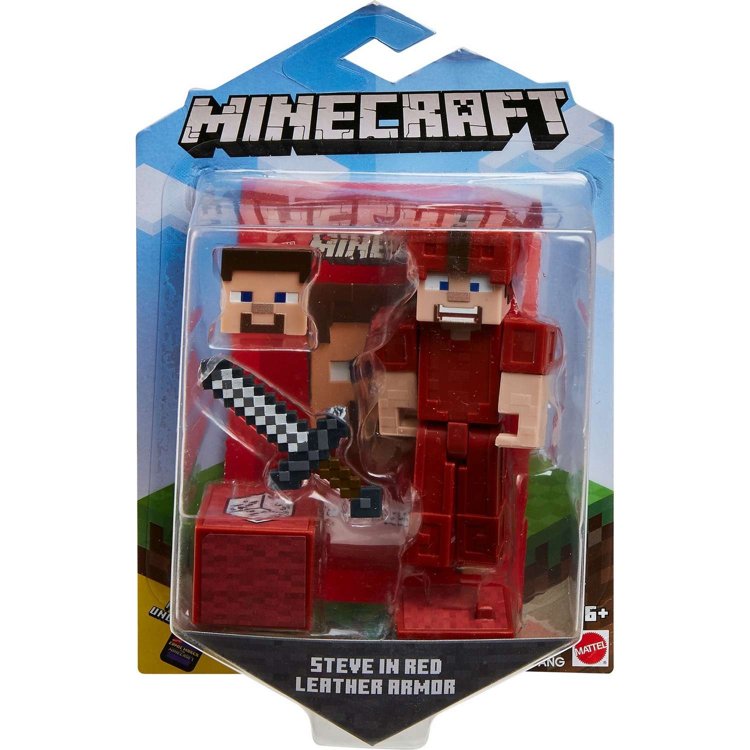 Фигурка Minecraft Стив в красной кожаной броне с аксессуарами GLC66 - фото 2