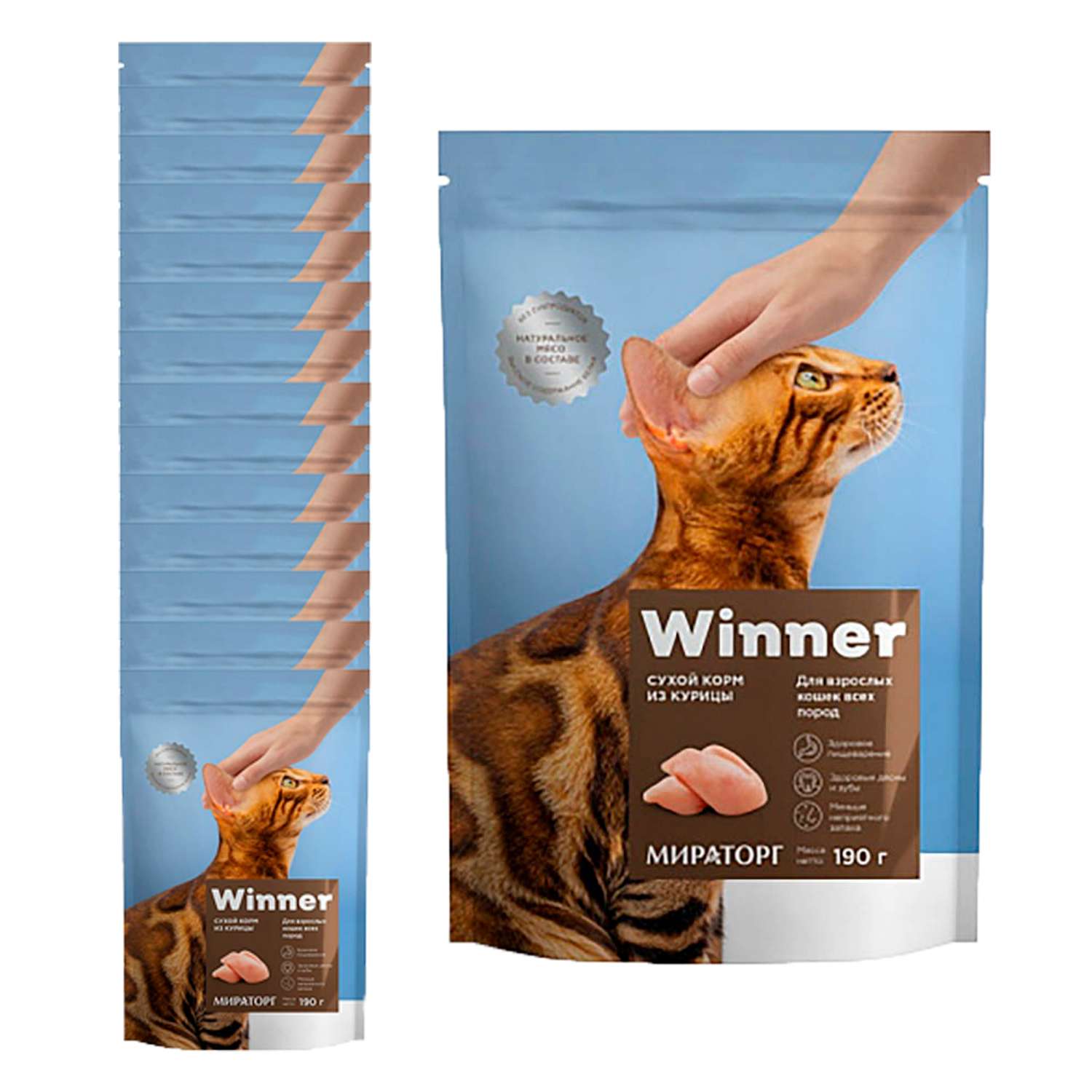 Корм сухой WINNER полнорационный для взрослых кошек всех пород из курицы 190г 14 шт - фото 1