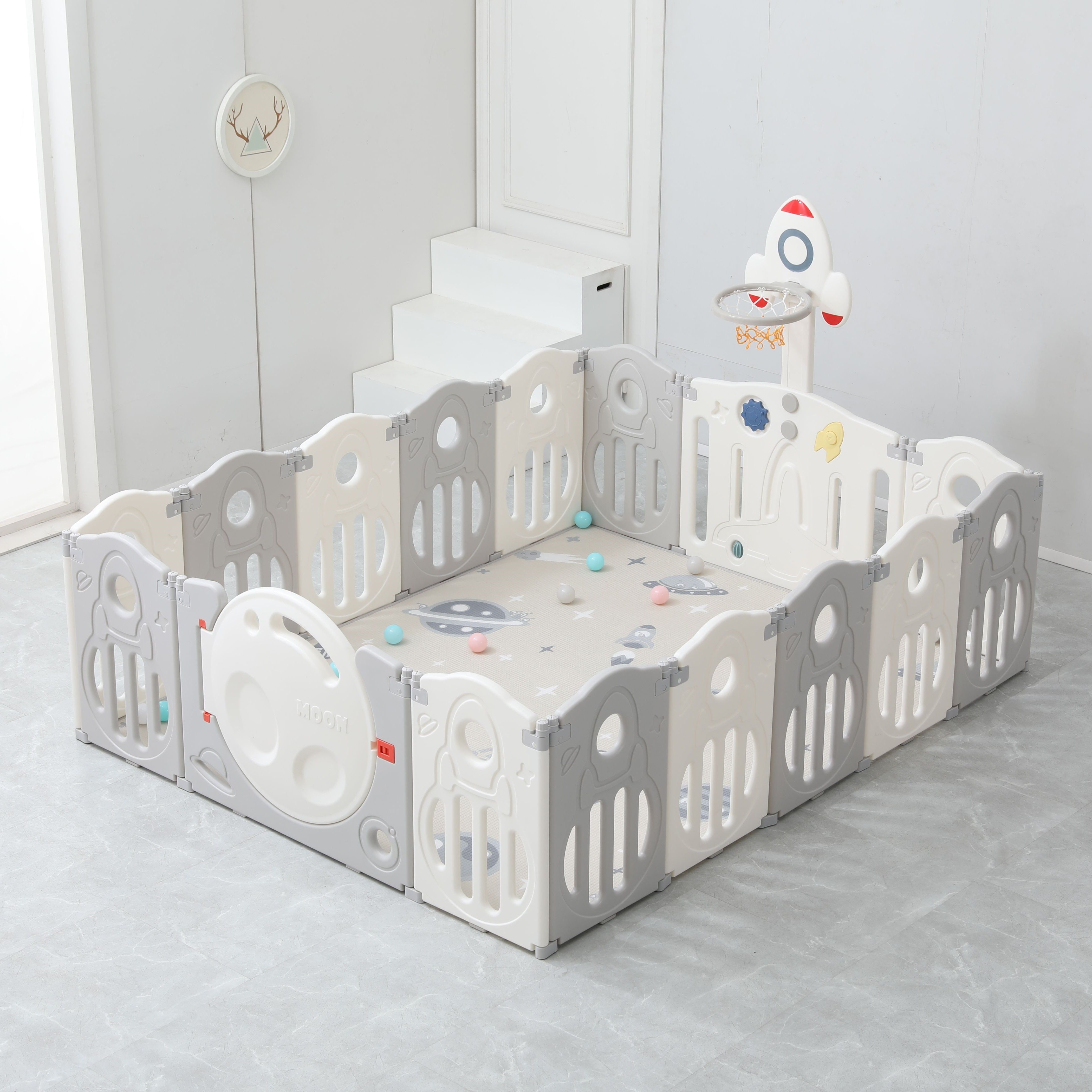 Манеж UNIX Kids SUPREME Space (200x200 cm) Grey PPSUSP16GRY - фото 1