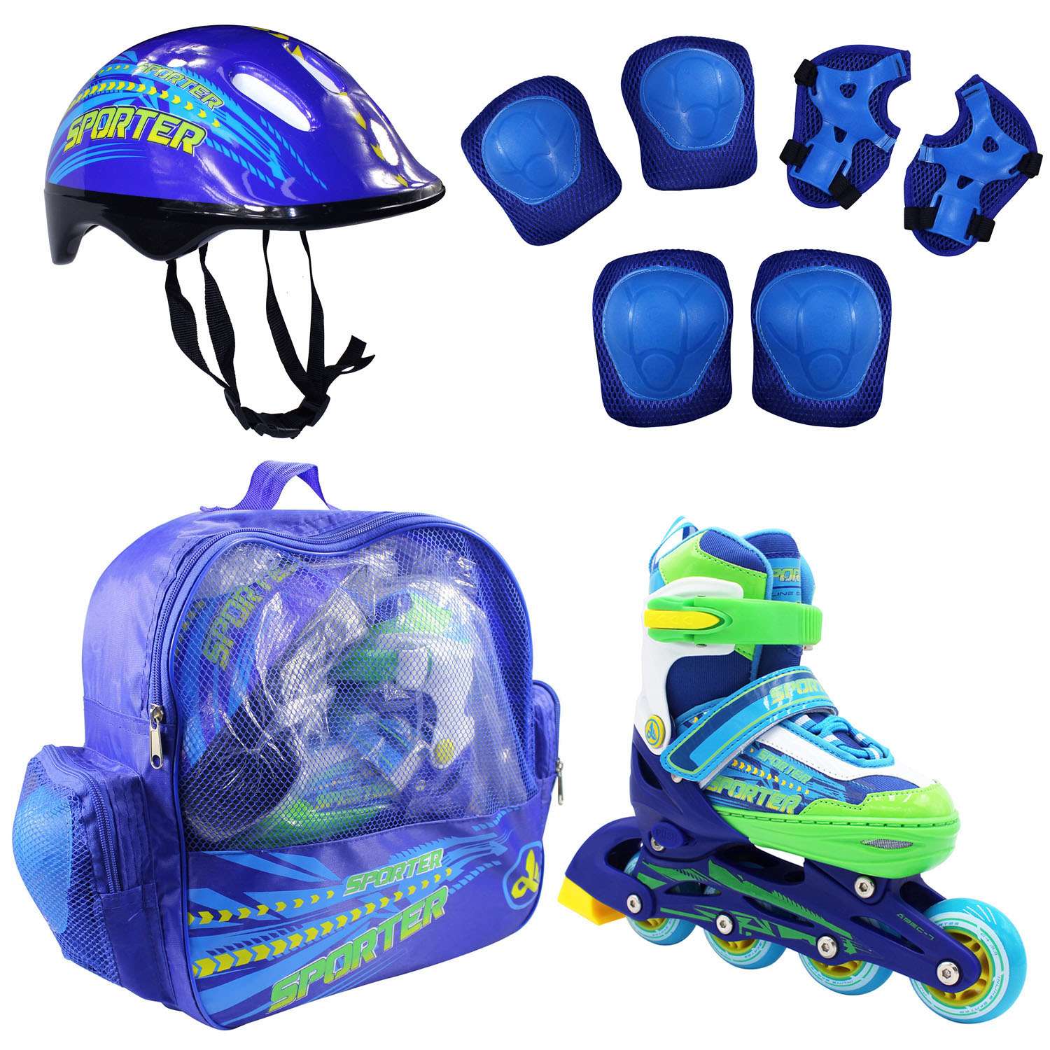 Набор роликовые коньки Alpha Caprice раздвижные Sporter Blue шлем и набор защиты в сумке размер S 31-34 - фото 1