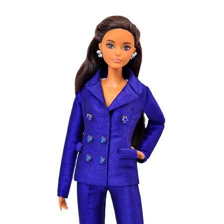 Шелковый брючный костюм Эленприв Синий для куклы 29 см типа Барби