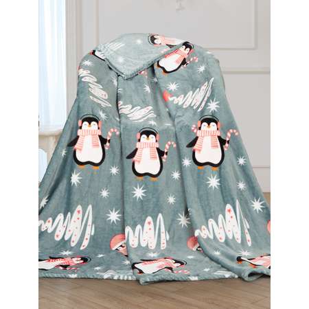 Плед детский Павлинка Покрывало трикотажное ворсовое размер 150х200 цвет Пингвины
