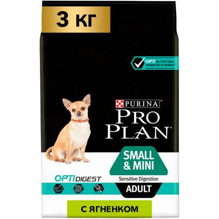 Корм для собак PRO PLAN мелких и карликовых пород с чувствительным пищеварением с комплексом Optidigest ягненок с рисом 3кг