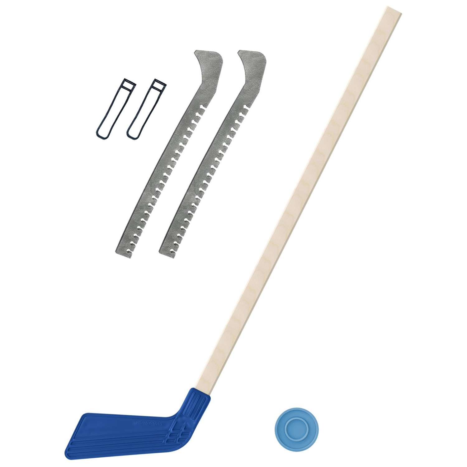 Набор для хоккея Задира Клюшка хоккейная детская синяя 80 см + шайба + Чехлы для коньков серые - фото 1