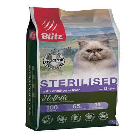 Корм для кошек Blitz Holistic Sterilised для стерилизованных курица-печень 1.5кг