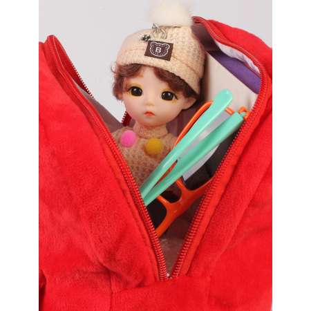 Рюкзак с игрушкой Little Mania красный Мишка фиолетовый