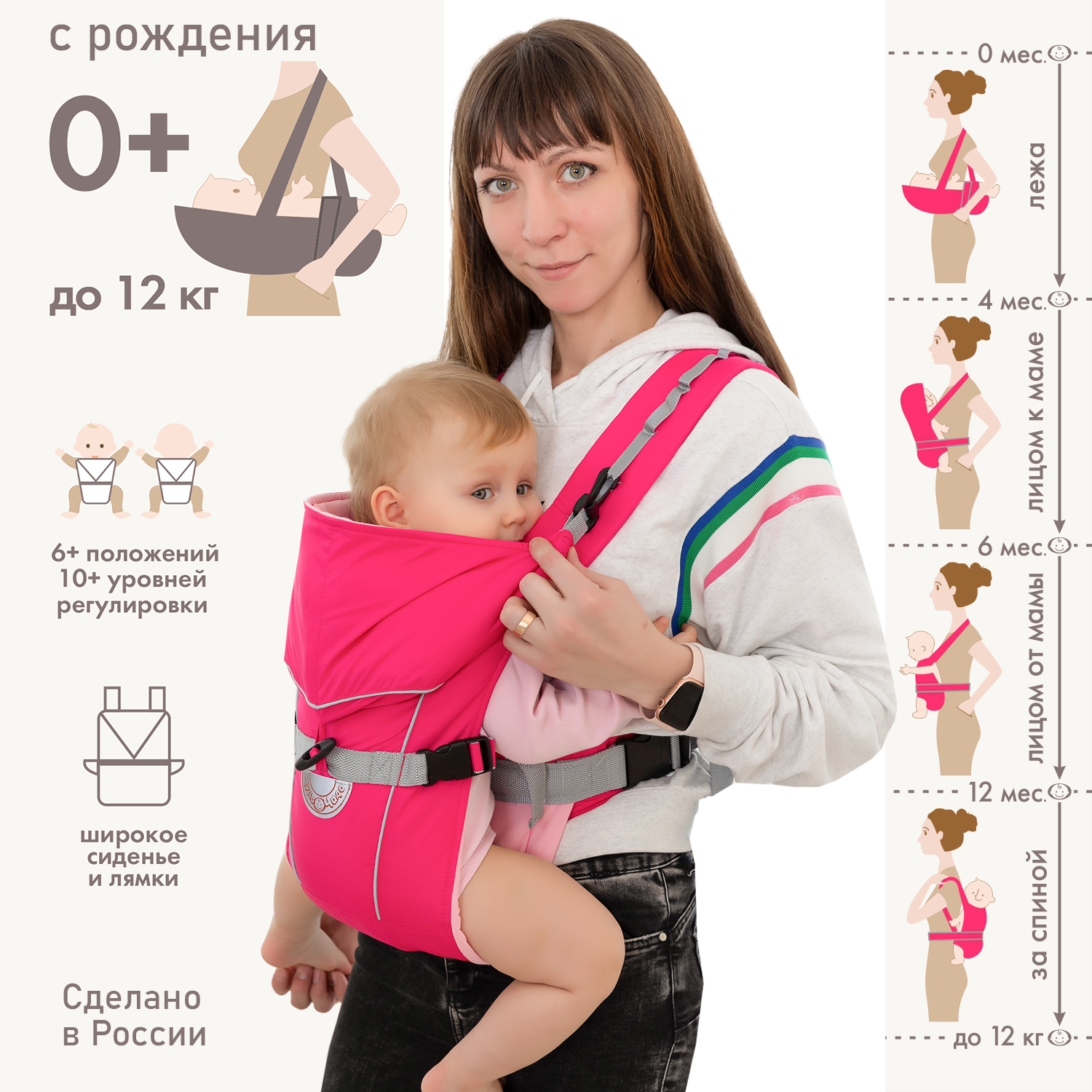 Рюкзак-кенгуру Чудо-чадо переноска для ребенка с 0 мес «‎BabyActive Simple» розовый - фото 2