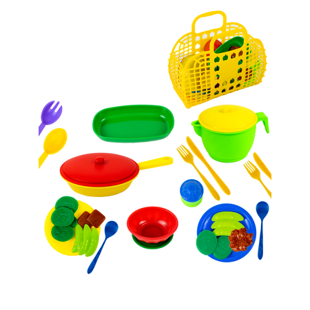 Набор игрушечной посуды TOY MIX Детский развивающий в пластиковой корзине РР 2018-063