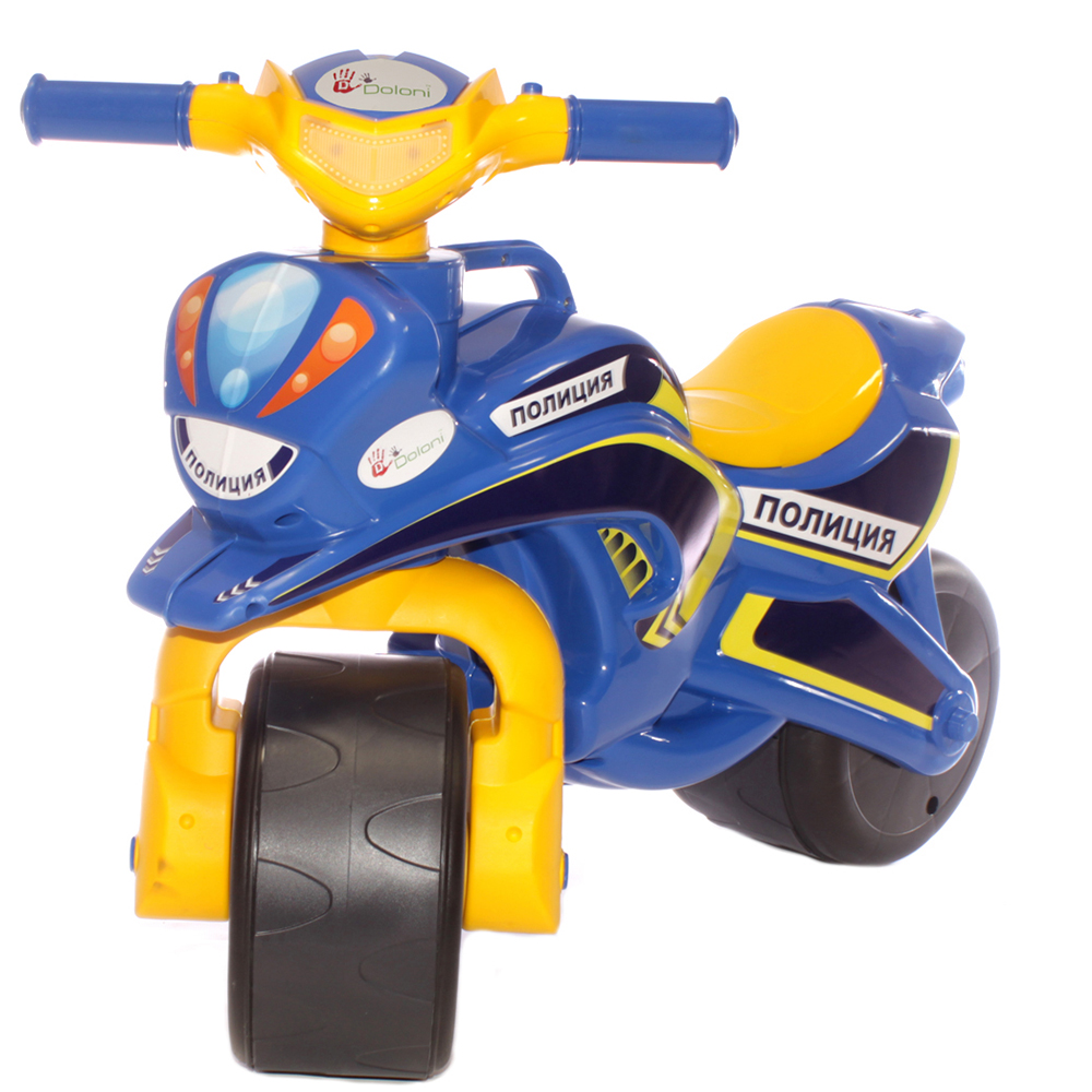 Мотоцикл-каталка Полиция Doloni без музыки сине-желтый - фото 1