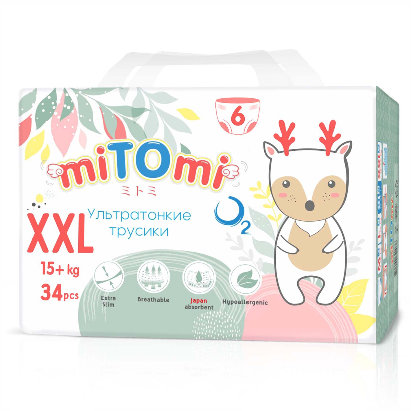 Подгузники-трусики miTOmi O₂ ультратонкие XXL 15+ кг 34 шт - фото 2