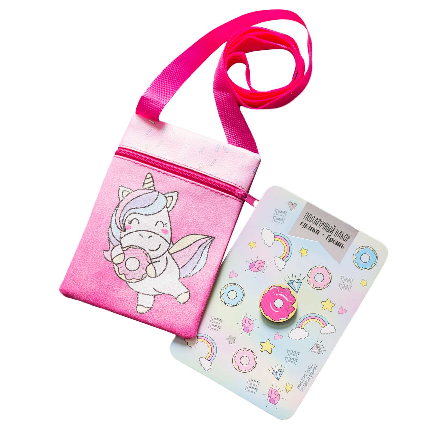 Подарочный набор NAZAMOK сумка и брошь цвет розовый «Единорог» - фото 2