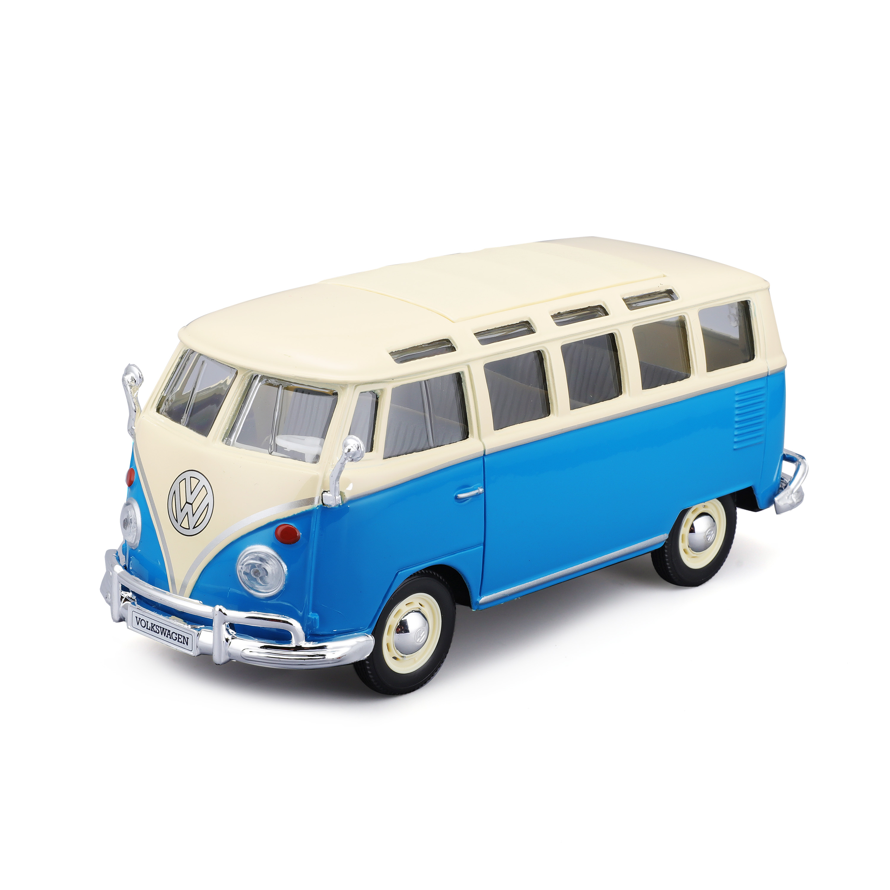 Машина MAISTO 1:24 Volkswagen Van Samba Кремовый/Голубой 31956 купить по  цене 999 ₽ в интернет-магазине Детский мир