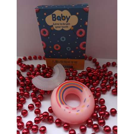 Зубная щётка - прорезыватель GK U - образная силиконовая со съемной капой пончик розовый 1 шт